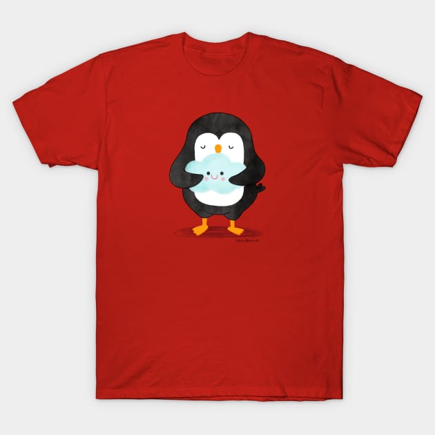 Penguin hugging a cloud T-Shirt by thepenguinsfamily